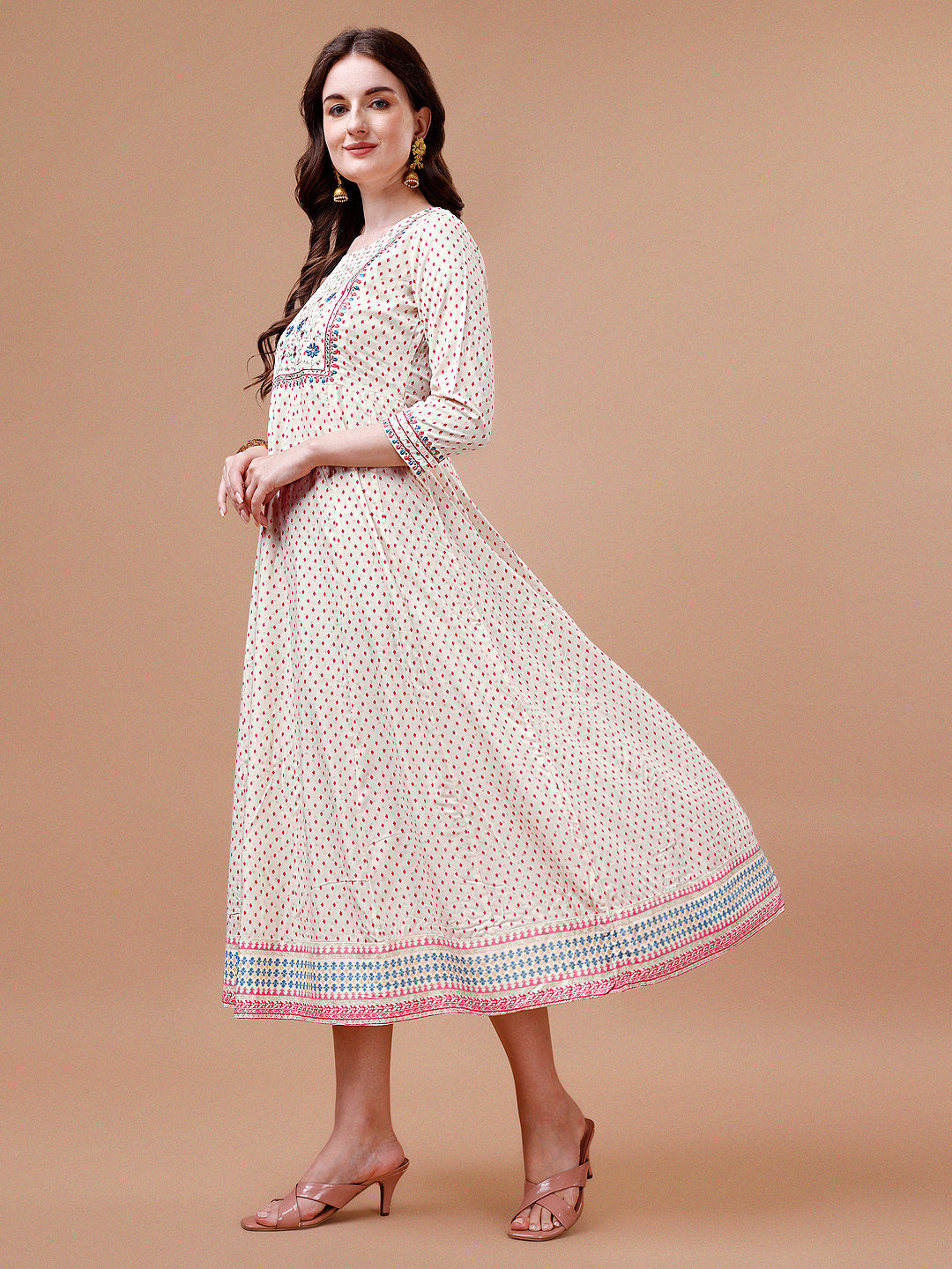 Embroidered Printed Pink Rayon Ethnic Dress, Multicolor - Hiral Fashion - Distacart