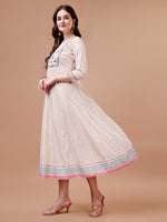 Thumbnail for Embroidered Printed Pink Rayon Ethnic Dress, Multicolor - Hiral Fashion - Distacart