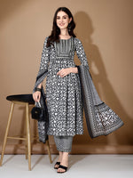Thumbnail for Embroidered & Printed Nyra Cut Kurta With Pant & Dupatta, Black - Hiral Fashion - Distacart
