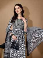 Thumbnail for Embroidered & Printed Nyra Cut Kurta With Pant & Dupatta, Black - Hiral Fashion - Distacart