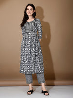 Thumbnail for Embroidered & Printed Nyra Cut Kurta With Pant & Dupatta, Black - Hiral Fashion - Distacart