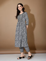 Thumbnail for Embroidered & Printed Nyra Cut Kurta With Pant & Dupatta, Black - Hiral Fashion - Distacart