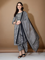 Thumbnail for Embroidered & Printed Nyra Cut Kurta With Pant & Dupatta, Black - Hiral Fashion - Distacart