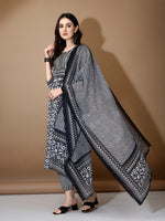 Thumbnail for Embroidered & Printed Nyra Cut Kurta With Pant & Dupatta, Black - Hiral Fashion - Distacart