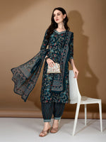 Thumbnail for Embroidered & Printed Nyra Cut Kurta With Pant & Dupatta, Blue - Hiral Fashion - Distacart