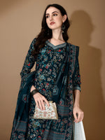 Thumbnail for Embroidered & Printed Nyra Cut Kurta With Pant & Dupatta, Blue - Hiral Fashion - Distacart