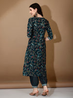Thumbnail for Embroidered & Printed Nyra Cut Kurta With Pant & Dupatta, Blue - Hiral Fashion - Distacart