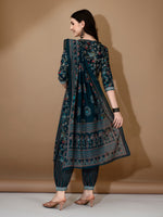 Thumbnail for Embroidered & Printed Nyra Cut Kurta With Pant & Dupatta, Blue - Hiral Fashion - Distacart