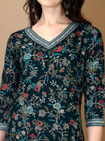 Thumbnail for Embroidered & Printed Nyra Cut Kurta With Pant & Dupatta, Blue - Hiral Fashion - Distacart