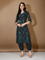 Thumbnail for Embroidered & Printed Nyra Cut Kurta With Pant & Dupatta, Blue - Hiral Fashion - Distacart