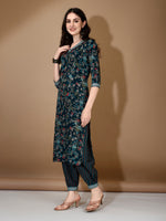 Thumbnail for Embroidered & Printed Nyra Cut Kurta With Pant & Dupatta, Blue - Hiral Fashion - Distacart