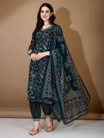 Thumbnail for Embroidered & Printed Nyra Cut Kurta With Pant & Dupatta, Blue - Hiral Fashion - Distacart