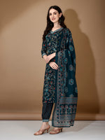 Thumbnail for Embroidered & Printed Nyra Cut Kurta With Pant & Dupatta, Blue - Hiral Fashion - Distacart