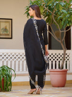 Thumbnail for Embroidered Kurta With Pant & Embroidered Cut Work Organza Dupatta, Black - Hiral Fashion - Distacart