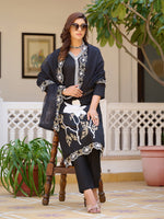 Thumbnail for Embroidered Kurta With Pant & Embroidered Cut Work Organza Dupatta, Black - Hiral Fashion - Distacart