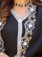 Thumbnail for Embroidered Kurta With Pant & Embroidered Cut Work Organza Dupatta, Black - Hiral Fashion - Distacart