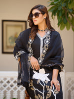 Thumbnail for Embroidered Kurta With Pant & Embroidered Cut Work Organza Dupatta, Black - Hiral Fashion - Distacart