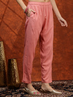 Thumbnail for Floral Embroidered Tie Up Neck Kurta With Pant & Dupatta, Pink - Hiral Fashion - Distacart