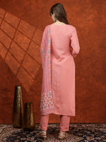 Thumbnail for Floral Embroidered Tie Up Neck Kurta With Pant & Dupatta, Pink - Hiral Fashion - Distacart