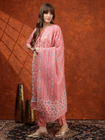 Thumbnail for Floral Embroidered Tie Up Neck Kurta With Pant & Dupatta, Pink - Hiral Fashion - Distacart