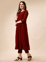 Thumbnail for Schiffly Embroidered Flared Kurta With Pant & Dupatta, Maroon - Hiral Fashion - Distacart