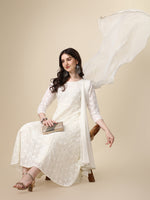 Thumbnail for Schiffly Embroidered Flared Kurta With Pant & Dupatta, White - Hiral Fashion - Distacart