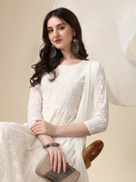 Thumbnail for Schiffly Embroidered Flared Kurta With Pant & Dupatta, White - Hiral Fashion - Distacart