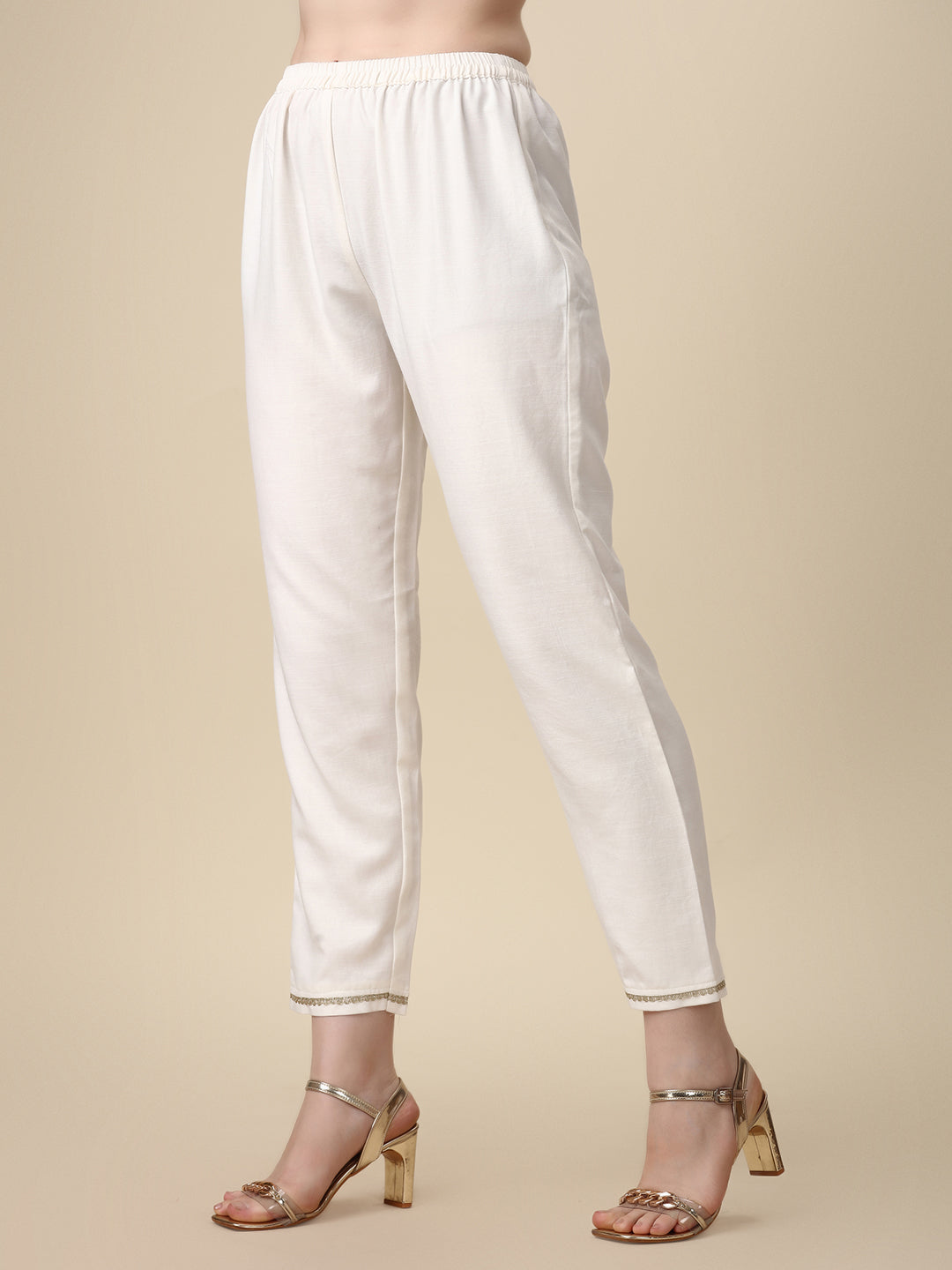 Schiffly Embroidered Flared Kurta With Pant & Dupatta, White - Hiral Fashion - Distacart
