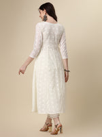 Thumbnail for Schiffly Embroidered Flared Kurta With Pant & Dupatta, White - Hiral Fashion - Distacart