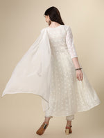 Thumbnail for Schiffly Embroidered Flared Kurta With Pant & Dupatta, White - Hiral Fashion - Distacart