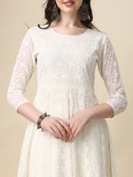 Thumbnail for Schiffly Embroidered Flared Kurta With Pant & Dupatta, White - Hiral Fashion - Distacart