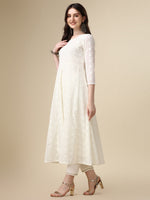 Thumbnail for Schiffly Embroidered Flared Kurta With Pant & Dupatta, White - Hiral Fashion - Distacart