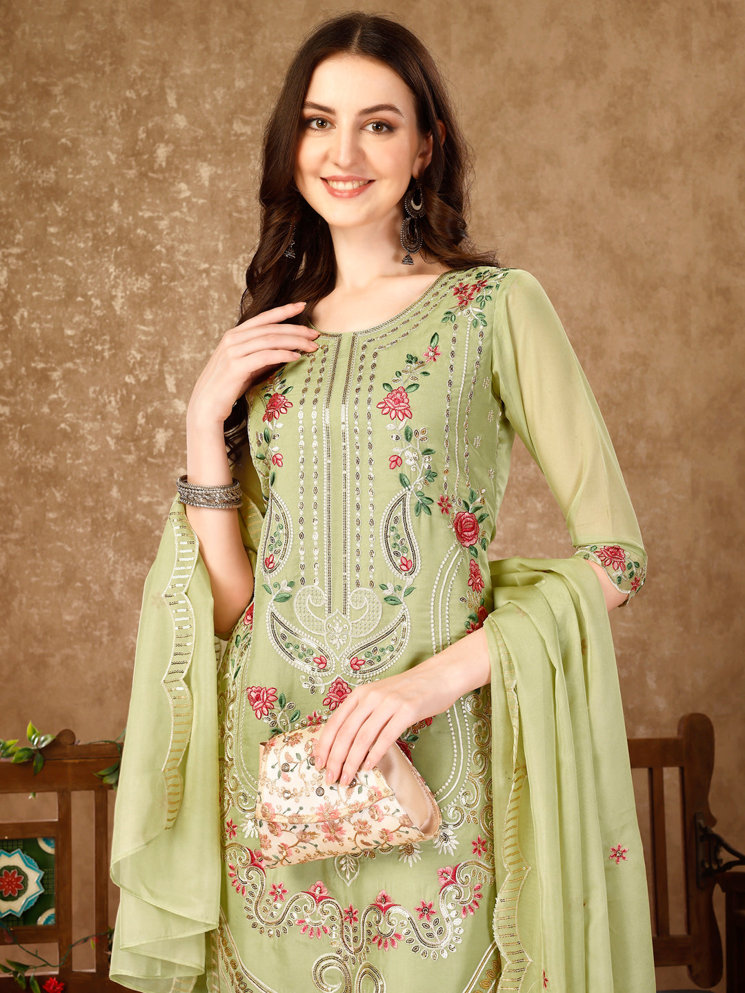 Pakistani Embroidered Kurta With Embroidered Pant & Embroidered Organza Dupatta Luxury Premium, Multicolor - Hiral Fashion - Dista