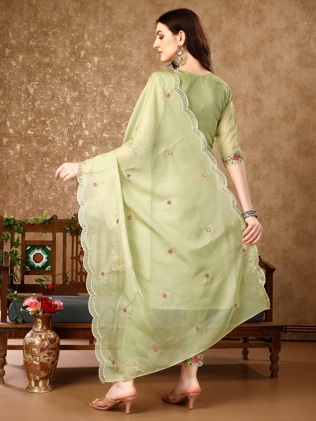 Pakistani Embroidered Kurta With Embroidered Pant & Embroidered Organza Dupatta Luxury Premium, Multicolor - Hiral Fashion - Dista