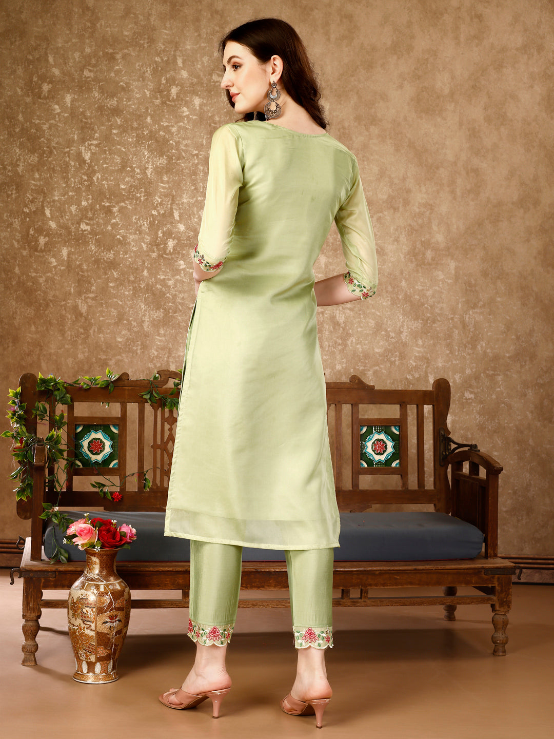 Pakistani Embroidered Kurta With Embroidered Pant & Embroidered Organza Dupatta Luxury Premium, Multicolor - Hiral Fashion - Dista