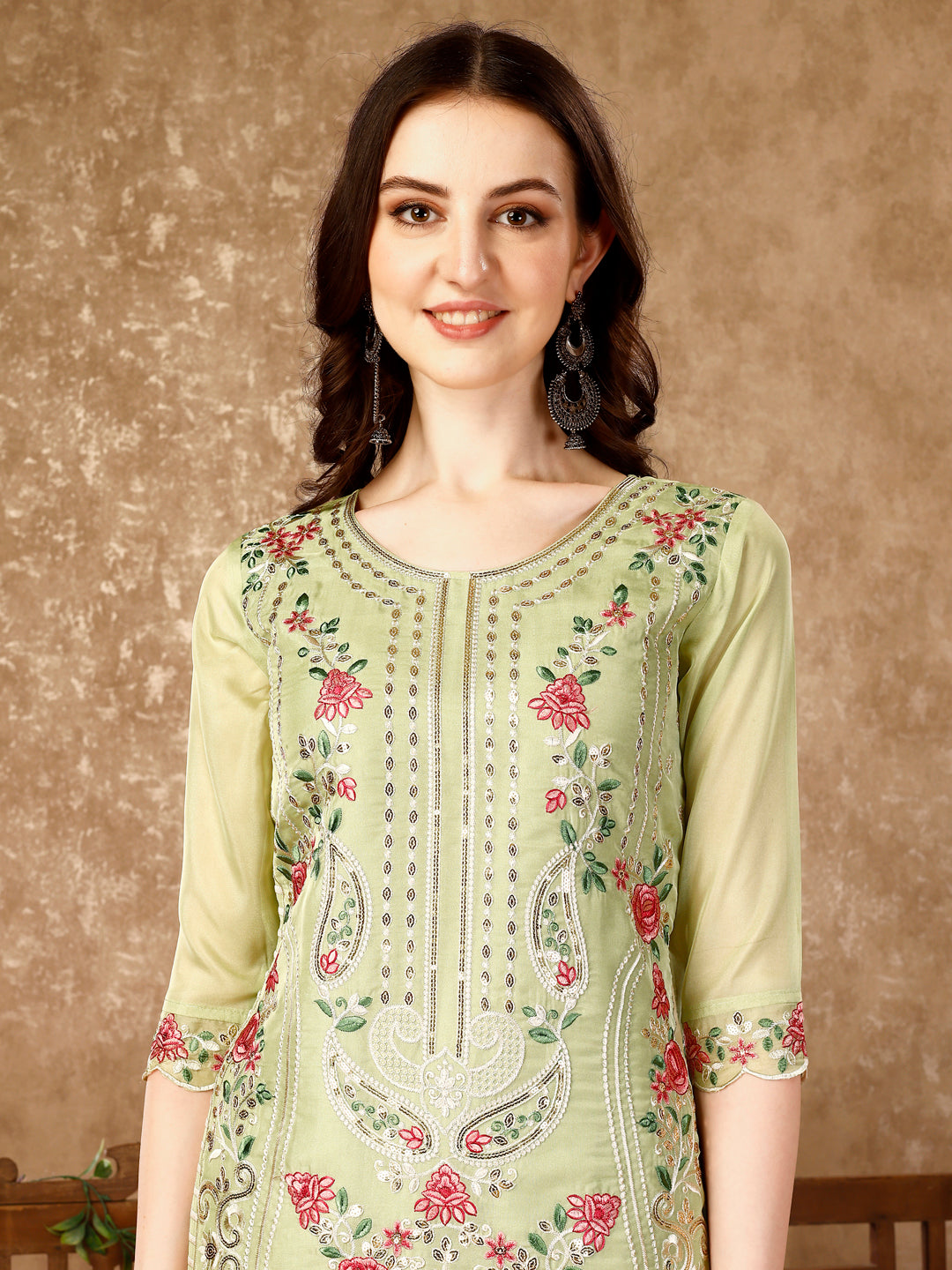 Pakistani Embroidered Kurta With Embroidered Pant & Embroidered Organza Dupatta Luxury Premium, Multicolor - Hiral Fashion - Dista