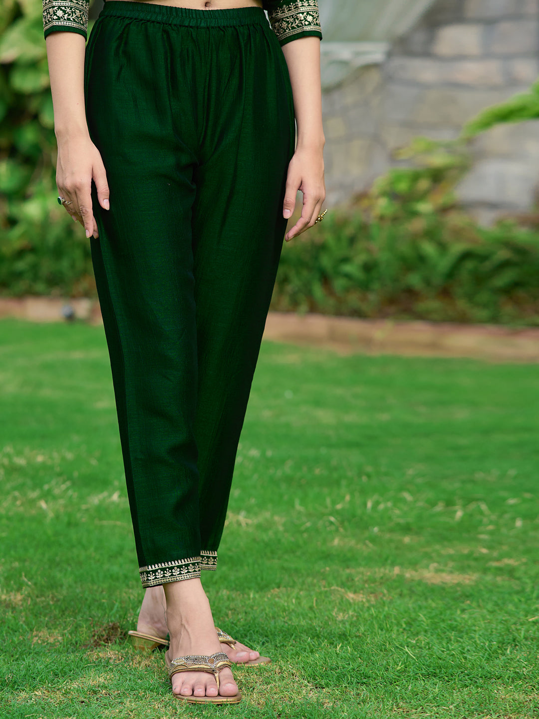 Embroidered Kurta With Pant & Embroidered Dupatta, Bottle-Green - Hiral Fashion - Distacart