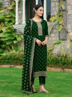 Thumbnail for Embroidered Kurta With Pant & Embroidered Dupatta, Bottle-Green - Hiral Fashion - Distacart