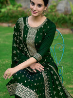 Thumbnail for Embroidered Kurta With Pant & Embroidered Dupatta, Bottle-Green - Hiral Fashion - Distacart