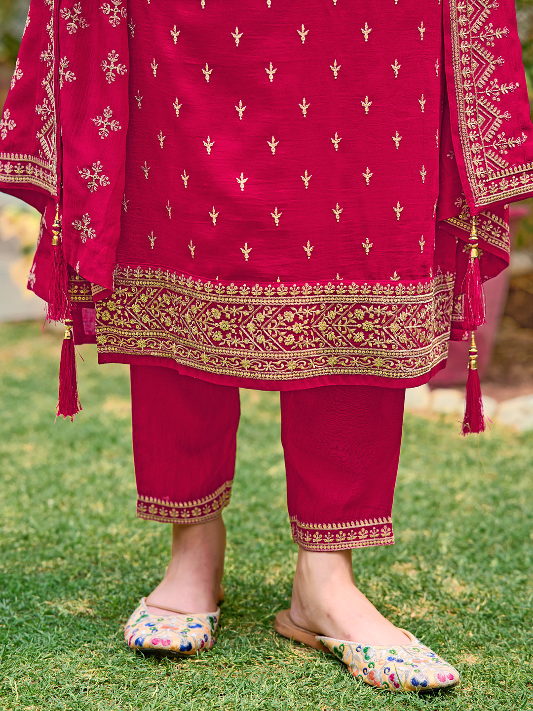 Embroidered Kurta With Pant & Embroidered Dupatta, Pink - Hiral Fashion - Distacart