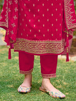 Thumbnail for Embroidered Kurta With Pant & Embroidered Dupatta, Pink - Hiral Fashion - Distacart