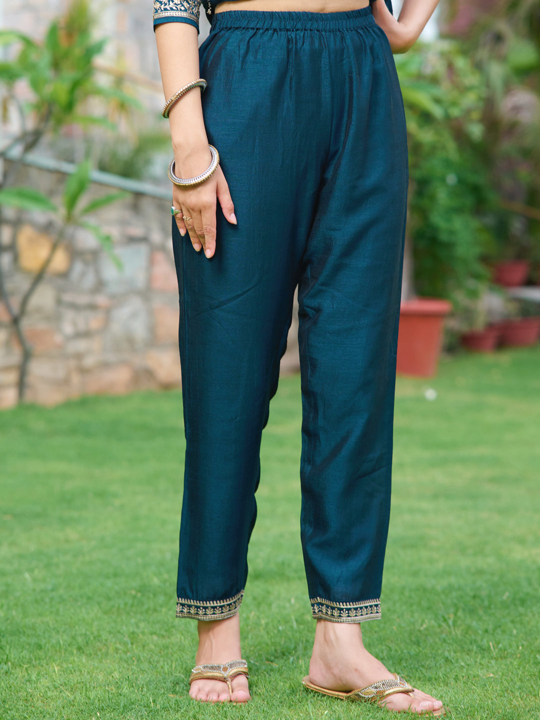 Embroidered Kurta With Pant & Embroidered Dupatta, Navy Blue - Hiral Fashion - Distacart