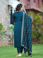 Thumbnail for Embroidered Kurta With Pant & Embroidered Dupatta, Navy Blue - Hiral Fashion - Distacart