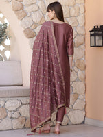 Thumbnail for Sequined Embroidered Silk Blend Kurta With Pant & Embroidered Dupatta, Mauve - Hiral Fashion - Distacart