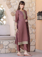 Thumbnail for Sequined Embroidered Silk Blend Kurta With Pant & Embroidered Dupatta, Mauve - Hiral Fashion - Distacart
