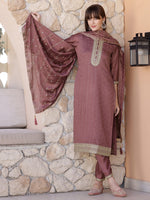 Thumbnail for Sequined Embroidered Silk Blend Kurta With Pant & Embroidered Dupatta, Mauve - Hiral Fashion - Distacart
