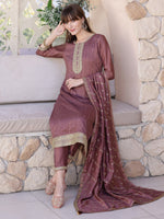 Thumbnail for Sequined Embroidered Silk Blend Kurta With Pant & Embroidered Dupatta, Mauve - Hiral Fashion - Distacart