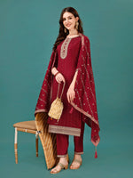 Thumbnail for Sequined Embroidered Straight Kurta With Trousers & With Embroidered Dupatta Premium, Multicolor - Hiral Fashion - Distacart