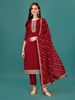 Thumbnail for Sequined Embroidered Straight Kurta With Trousers & With Embroidered Dupatta Premium, Multicolor - Hiral Fashion - Distacart