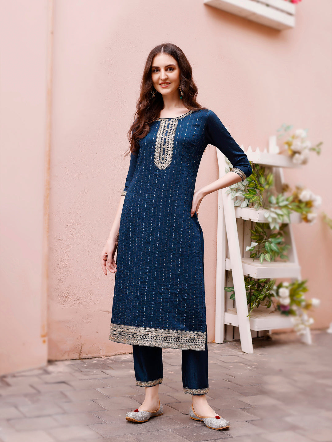 Sequined Embroidered Kurta With Pant & Embroidered Dupatta Premium Luxury, Multicolor - Hiral Fashion - Distacart